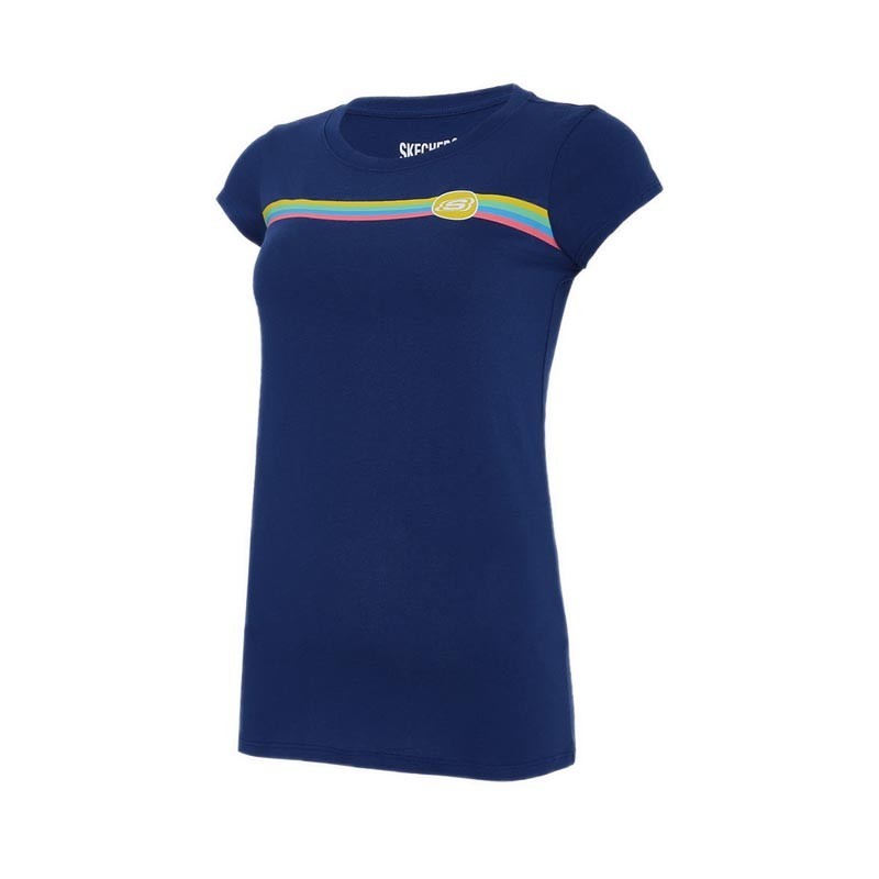 SKECHERS GIRLS RAINBOW STRIPE T-SHIRT - NAVY