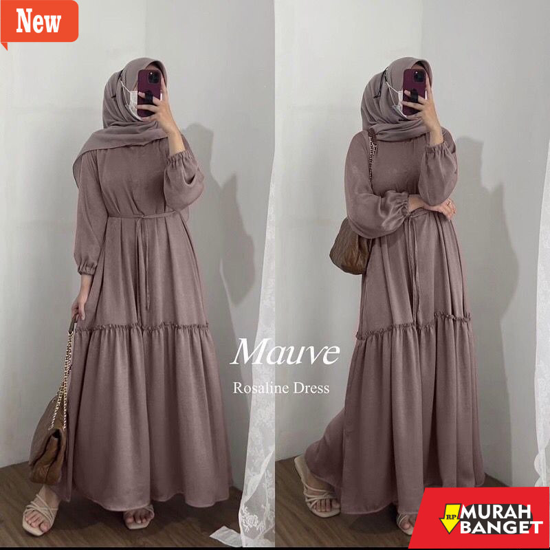 GAMIS WANITA UNTUK LEBARAN- Rosaline Dress Gamis Muslim Wanita Kekinian 2023 Bahan Crinkle Dress Wan
