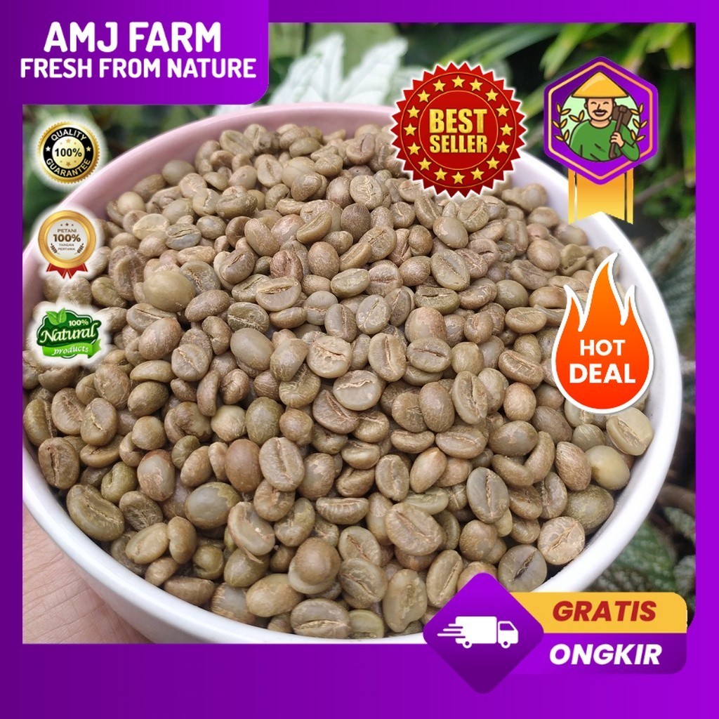 Kopi Robusta Pilihan 1 kg Original Quality Green Bean / Biji Kopi Mentah AMJ FARM
