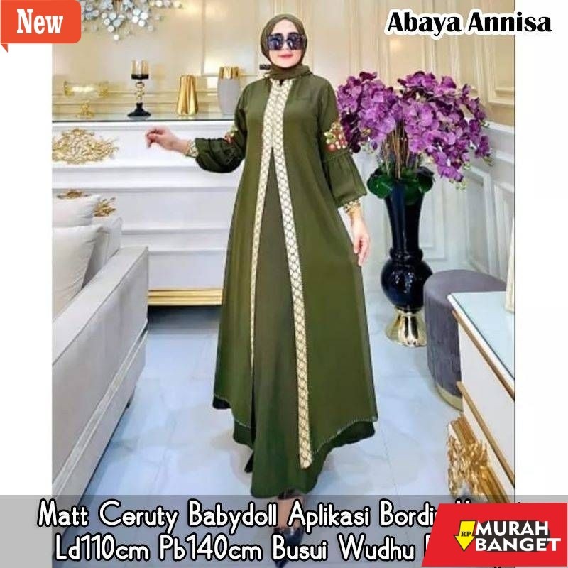 BAJU TIMUR TENGAH WANITA UNTUK LEBARAN- ABAYA ANNISA BORDIR MEWAH GAMIS WANITA BORDIR