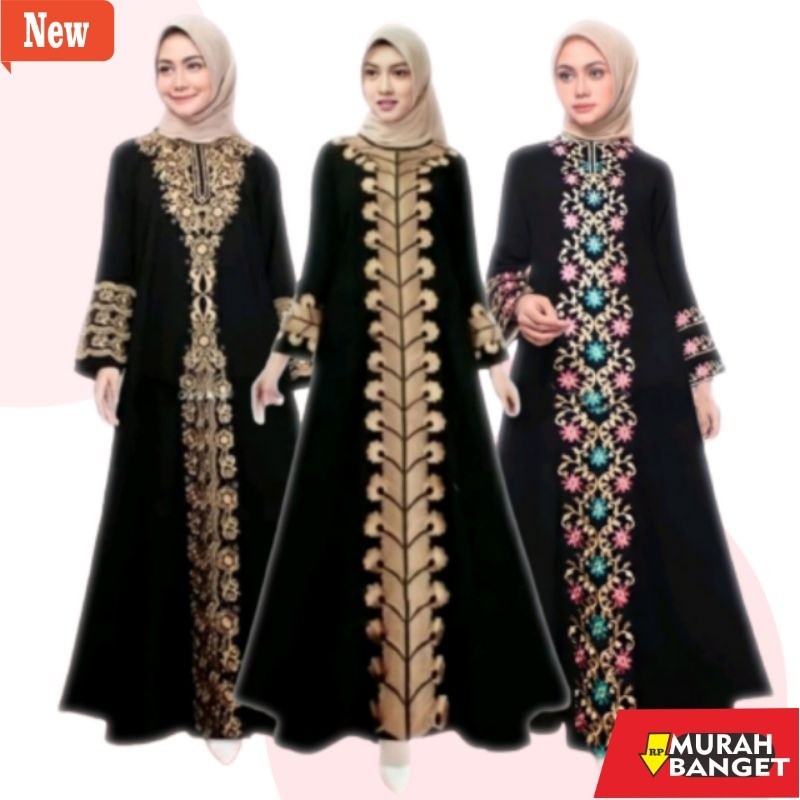 Abaya Turky untuk lebaran- DRESS SYARI HITAM WANITA DEWASA IBU MUSLIMAH ELEGAN MODEL TERBARU MEWAH C