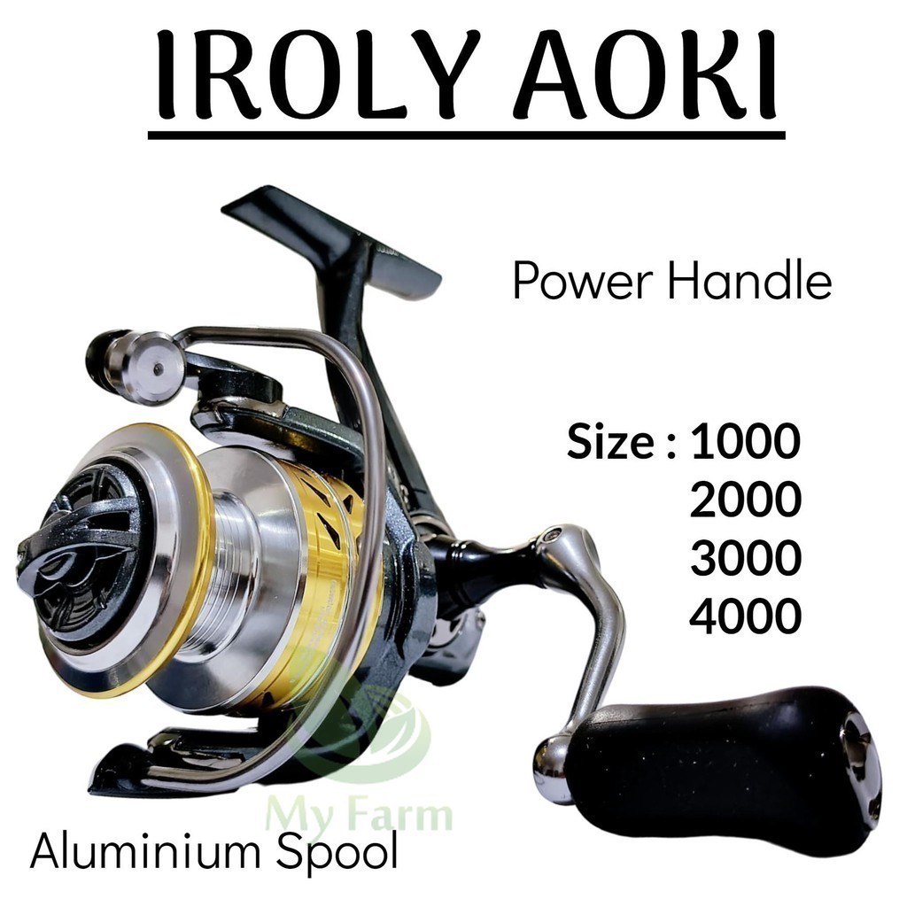 Iroly Aoki 2000 3000 4000 Reel Spinning Power Handle Aluminium Spool One Way Rell Gulungan Senar Pan