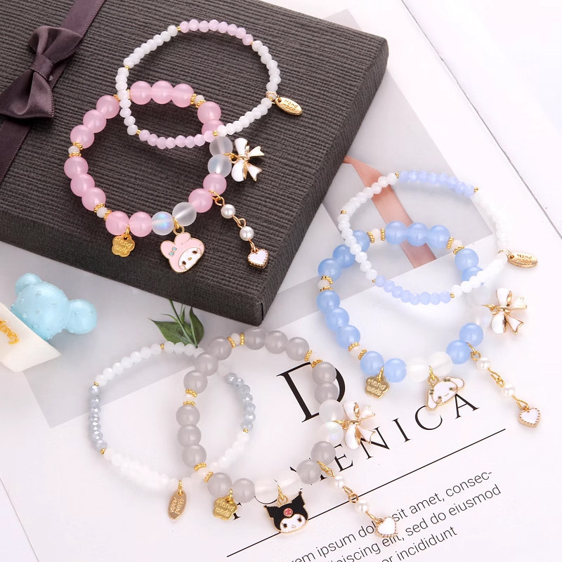 COD ✨2PCS Gelang Ganda Sanrio Lucu Gelang Anak Perempuan Manis Tali Tangan Kristal Pelajar Hadiah Sa