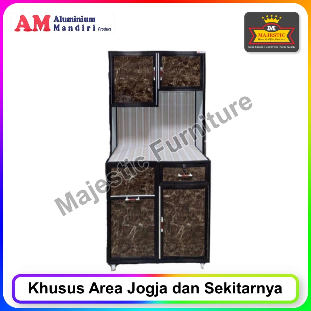 Rak Piring Alumunium Mandiri MJ 80 Coklat Roda + Rak Laci ACP (Jogja)