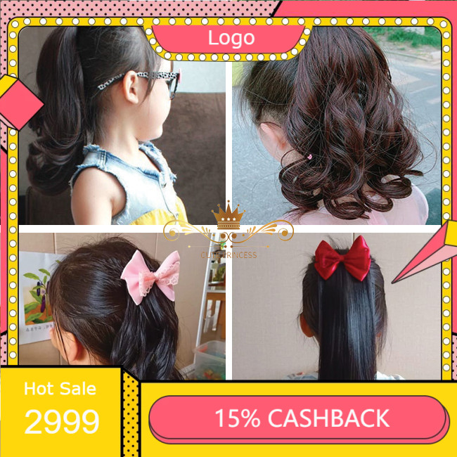 dafda Rambut palsu Cute Princess Wig Ponytail Extension untuk Anak Style Pendek - Rambut Palsu Anak 
