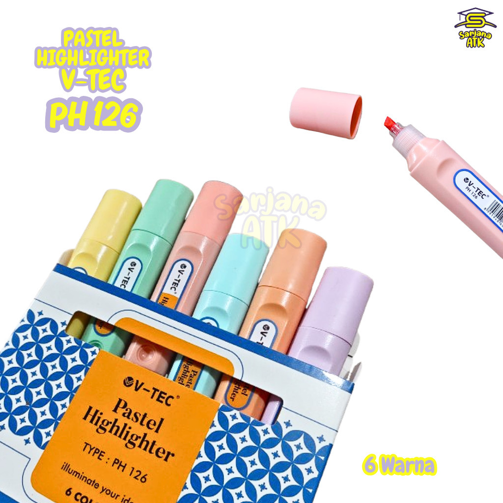 

(6pcs) Pastel Highlighter 6 Colours / Penebal Warna Pastel / Pastel Highlighter PH 126 V-TEC