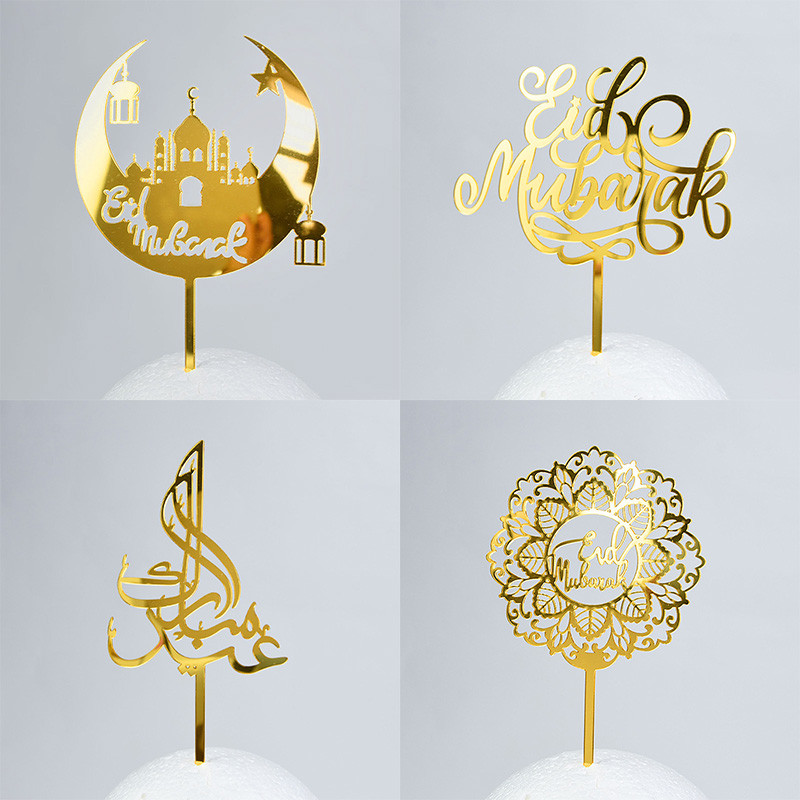 

Eid Mubarak Cake Topper Set Shiny Acrylic Ramadan Kareem Birthday Sign Cupcake Toppers Birthday Party Cake Decorations Supplies