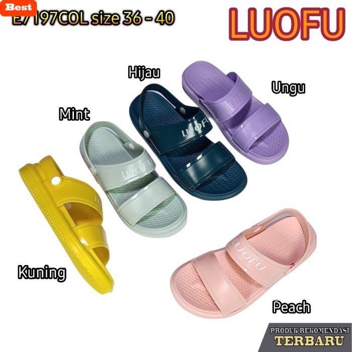 sandal wanita trend sekarang E7197COL LUOFU ORIGINAL sandal sepatu tali wanita karet cewek import