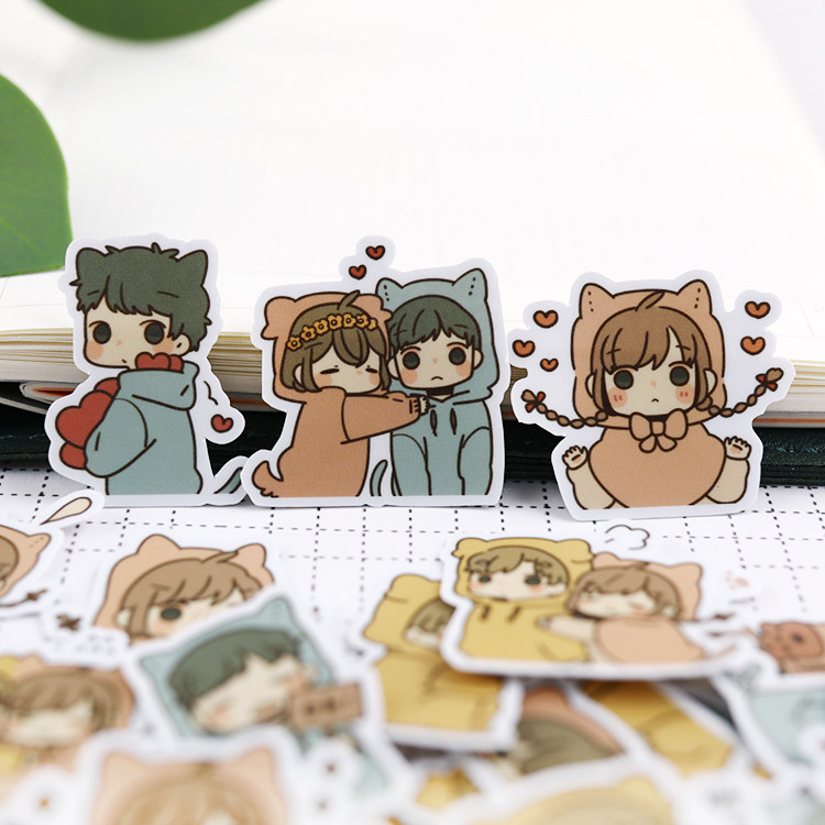 

40pcs Sweet Little Couple 3 Hand Cartoon Girls Boys Sticker Hand Account Cute Diy Album Girl Heart Character Decoration