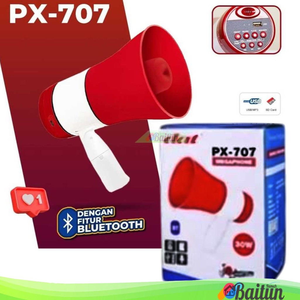 Baitun Megaphone Toa Corong Pengeras Suara Dat PX-707 / Speaker Bluetooth Baterai Charger