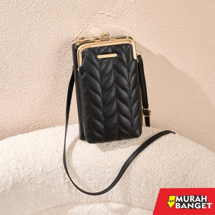 tas selempang wanita simple elegan HONYAN Tas HP Selempang Wanita Original Aijo - Black
