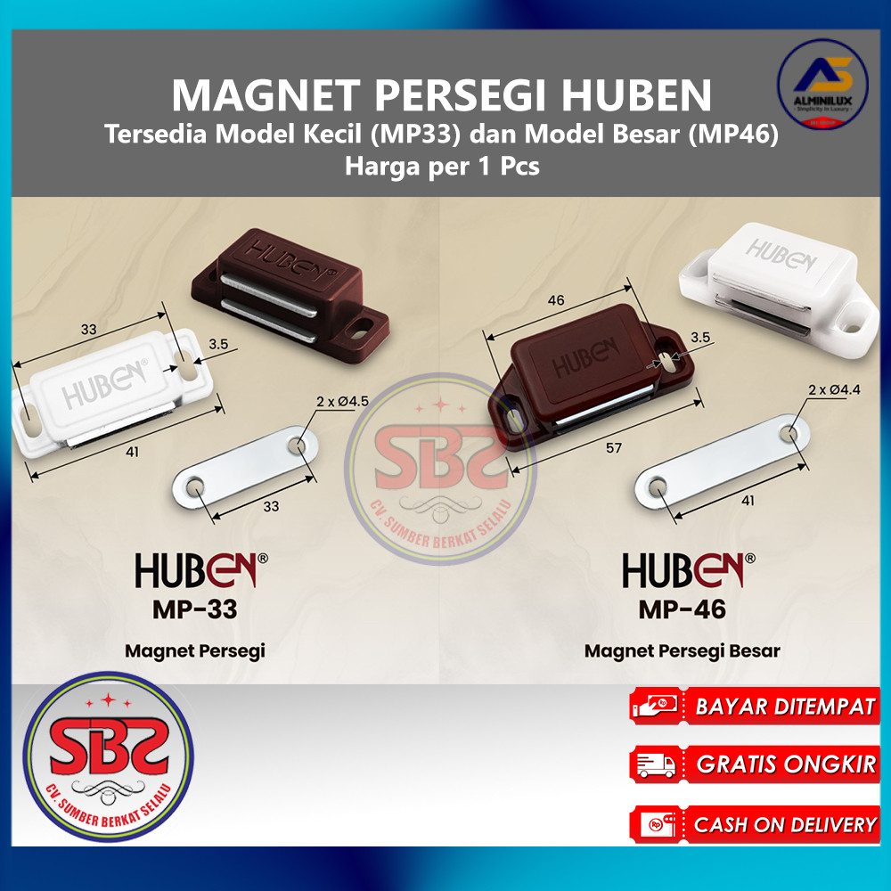 HUBEN Magnet Magnit Persegi Kecil Besar (Small and Large) MP33 dan MP46 Huben Magnet Lemari Pintu
