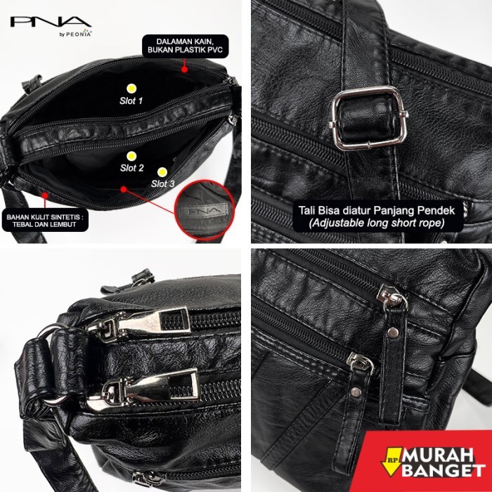 tas selempang wanita simple elegan Peonia Tas Selempang Wanita Tas Hp Kecil SAKIE Bag - Black 2