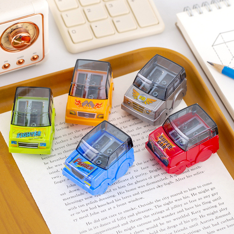 

3pcs Cute Car Model Double Hole Pencil Sharpener Children's Pencil Sharpener Student School Stationery Supplies