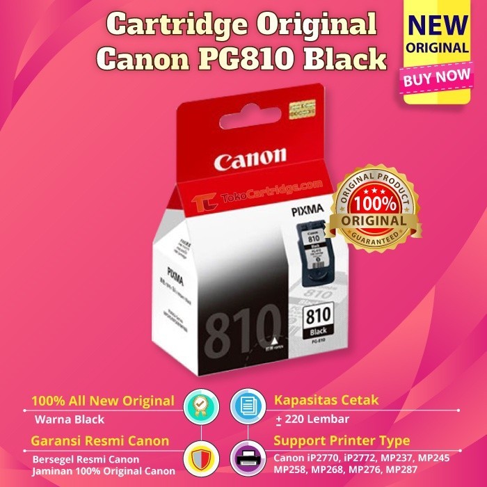 Cartridge Canon PG810 Black Original  Catridge PG 810 Katrid Tinta PG-810 Hitam Printer Ink Black Hi