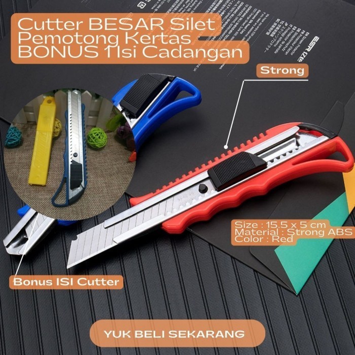 

Cutter BESAR Silet Pemotong Kertas Karton Kardus BONUS 1 Isi Cadangan