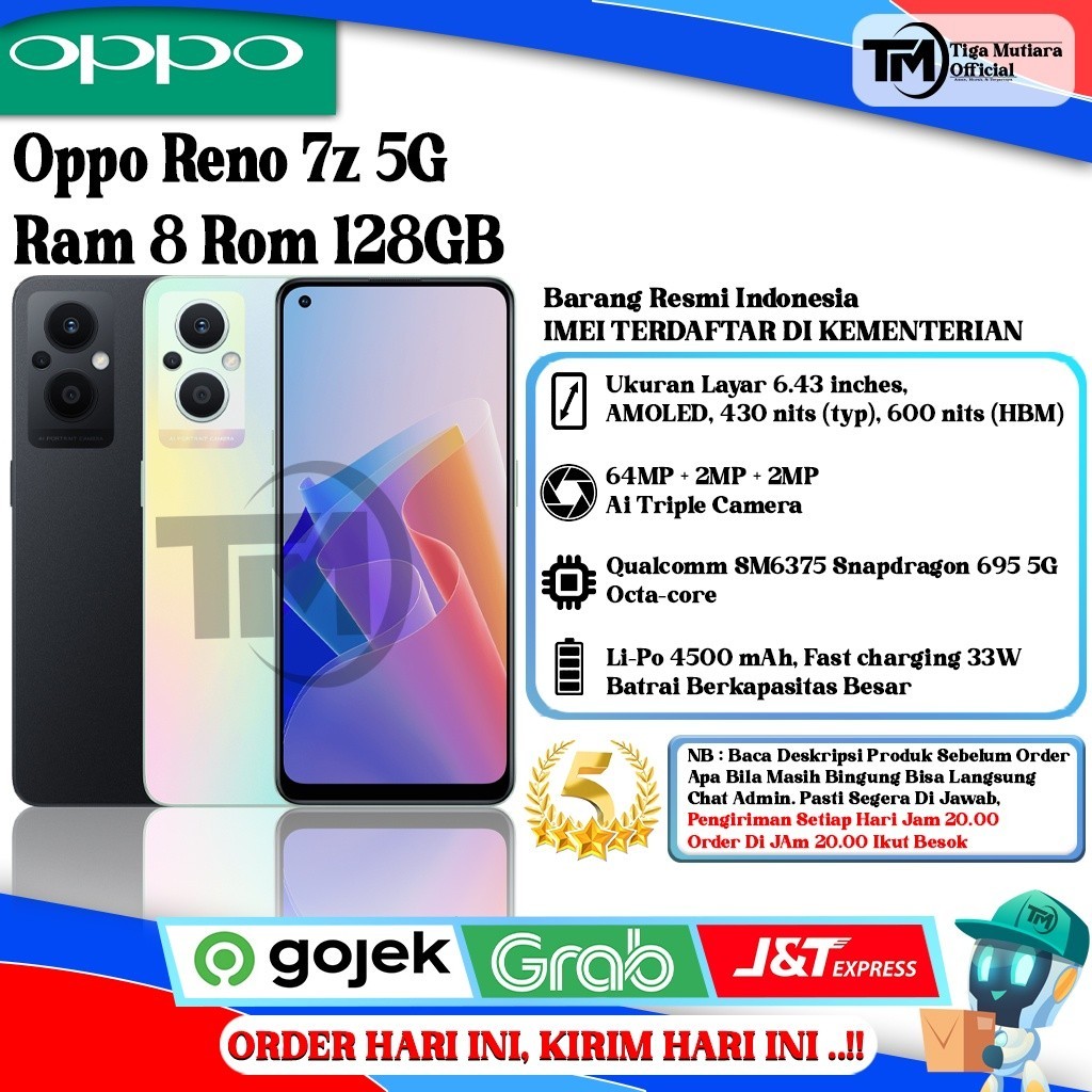 Oppo Reno 7z 5G Ram 8 + Expansion Up To 5GB Rom 128GB Segel Original &amp; Bergaransi Resmi