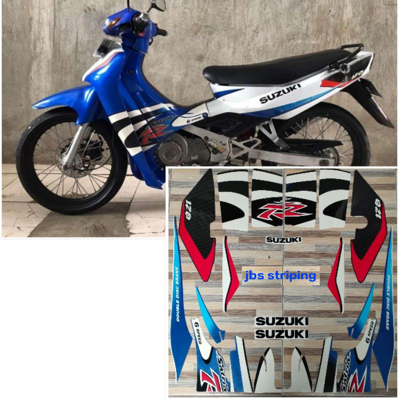 stiker satria 2 tak striping Suzuki Satria biru putih tahun 2001 2002