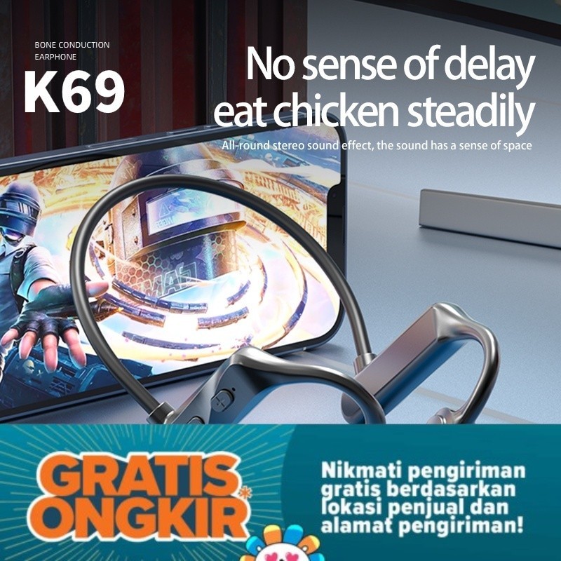 GRATIS ONGKIR BELI 1 GRATIS 1 K69 Bone Conduction Headphones TWS Wireless Sports Earphone Fone Bluet