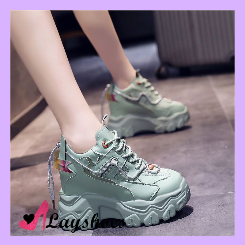 LAYSHOES SEPATU PREMIUM WANITA Sepatu Wanita Hijau Wedges Sneakers Cewek Kasual Jalan Santai Sport S