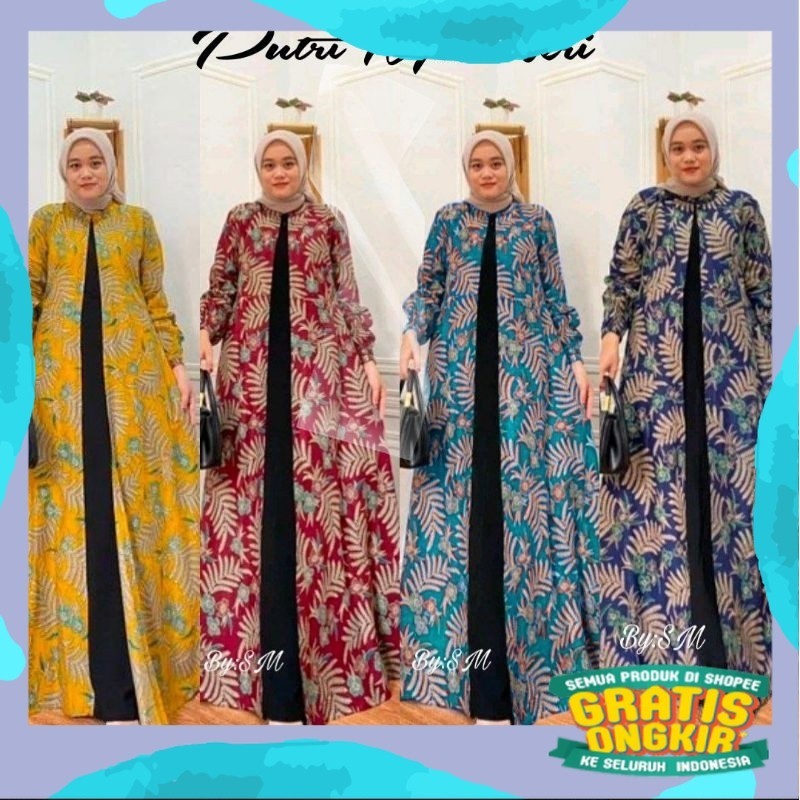 Gamis Batik Mix Moscrepe premium Wanita Busui Terbaru Gamis Batik Jumbo Cardy Busui Mix Polos Modern