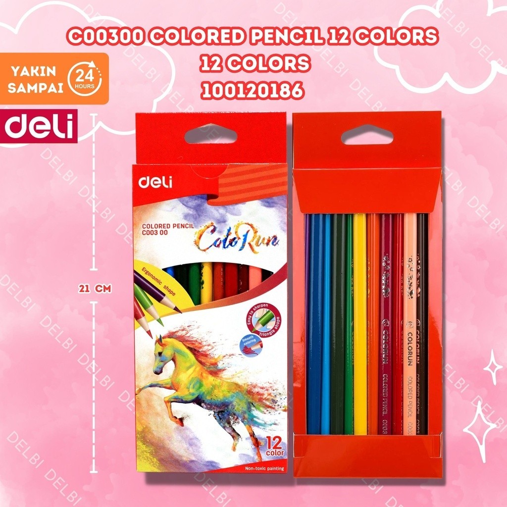 

Deli Pensil Warna 12/18/24/36 warna menghasilkan warna warni yang halus, tidak beracun EC00330 C00300 Colored Pencil 12 Colors 12 colors