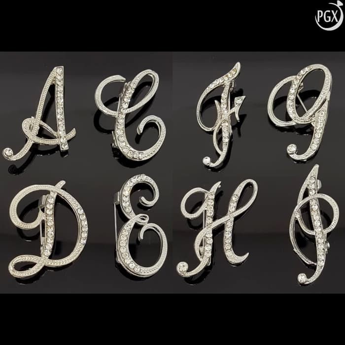 NEW Bros Huruf Inisial Nama Aksesoris Hijab Jilbab - B376 NEW - Gold, Tulis Huruf