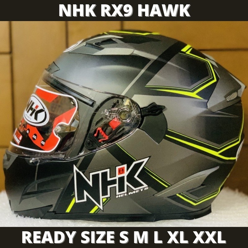 PROMO Helm NHK RX9 Hawk Black Yellow Doff Hitam Kuning Dop Double Visor Full Face - Helem Motor SNI 