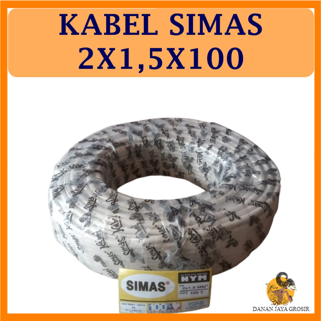 Kabel Listrik NYM 2x1.5mm SIMAS 1 Roll 100Y SNI Tembaga Murni Asli Untuk Listrik Standar PLN LMK