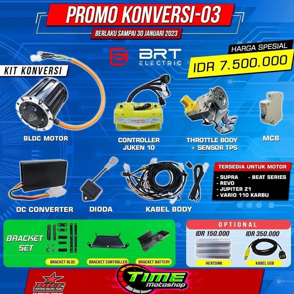 PAKET KONVERSI MOTOR LISTRIK BRT SUPRA / REVO / JUPITER Z1 / VARIO 110 KARBU / BEAT SERIES