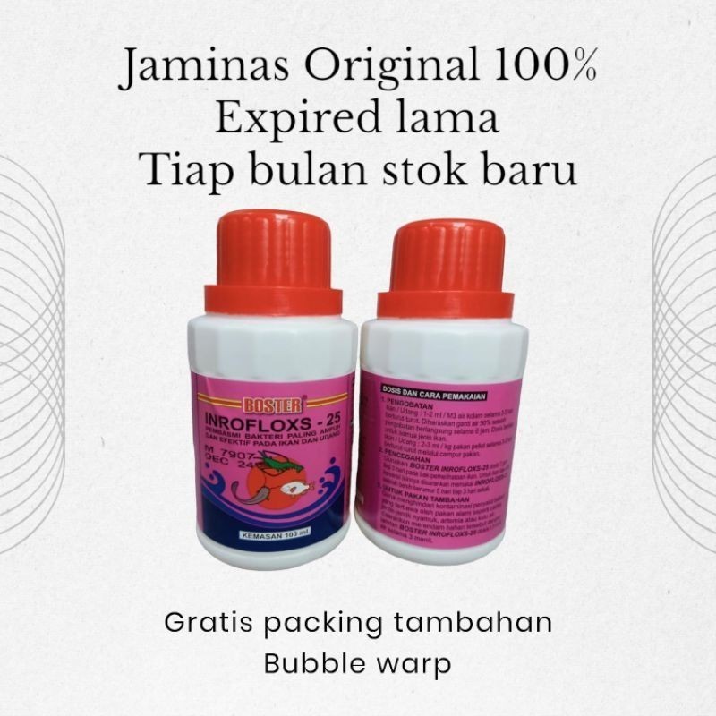 Boster inrofloxs 25 cair 100 ml / pembasmi bakteri, jamur udang / ikan / inrofloxs 25 cair / inroflo