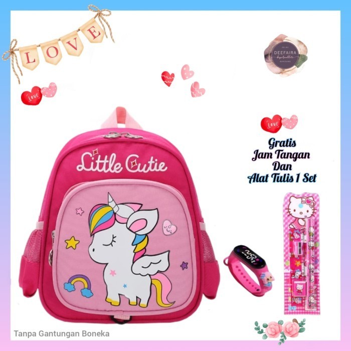 Tas Anak Perempuan Paud Tk Gambar Uniqr0n Free Jam & Alat Tulis 1 Set - Biru Muda