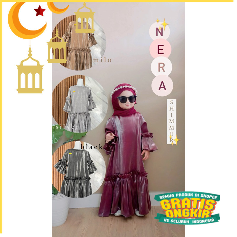 GAMIS ANAK MURAH//NERA SHIMMER DRESS//TANPA JILBAB/Maron merah bata red anak tanggng