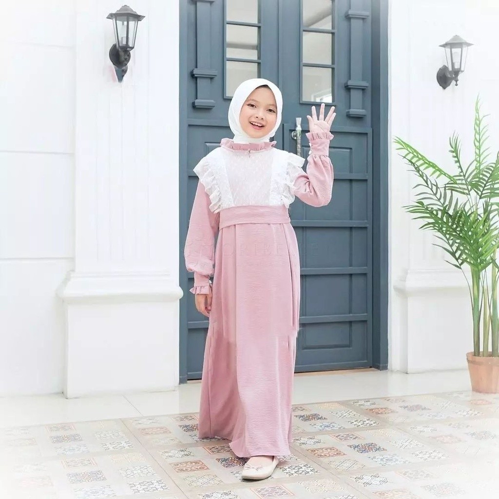 Evelyn Dress Kids Gamis Anak Tanggung 3 Size M-L-XL Matt Crinkle Airflow Baju Muslim Anak Perempuan Umur 7-15 Tahun  Dress Casual Simple