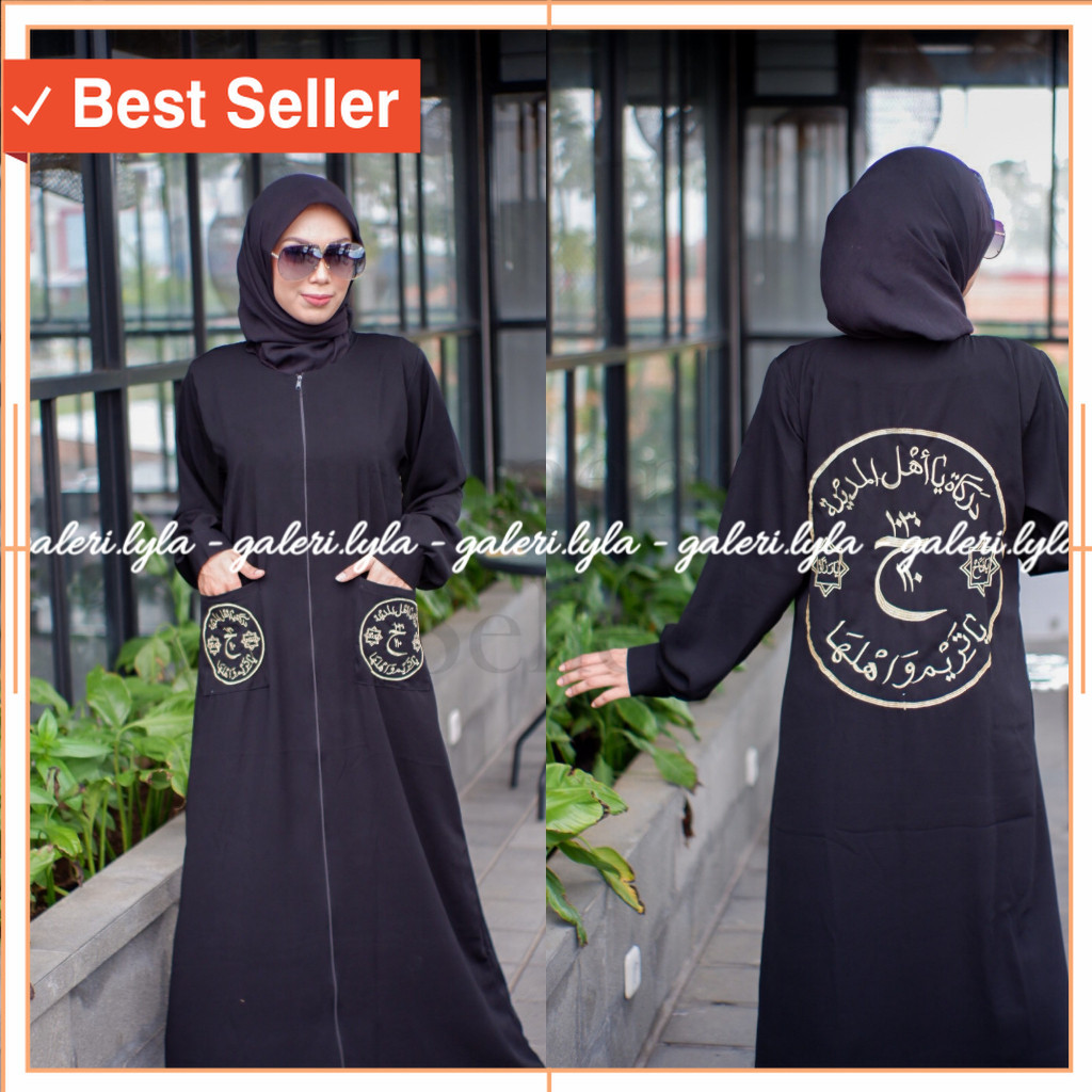 Abaya Muslim Murah Baju Lebaran Premium kekinian / Galeri Lyla Abaya Hitam Gamis Saudi Jetblack Prem