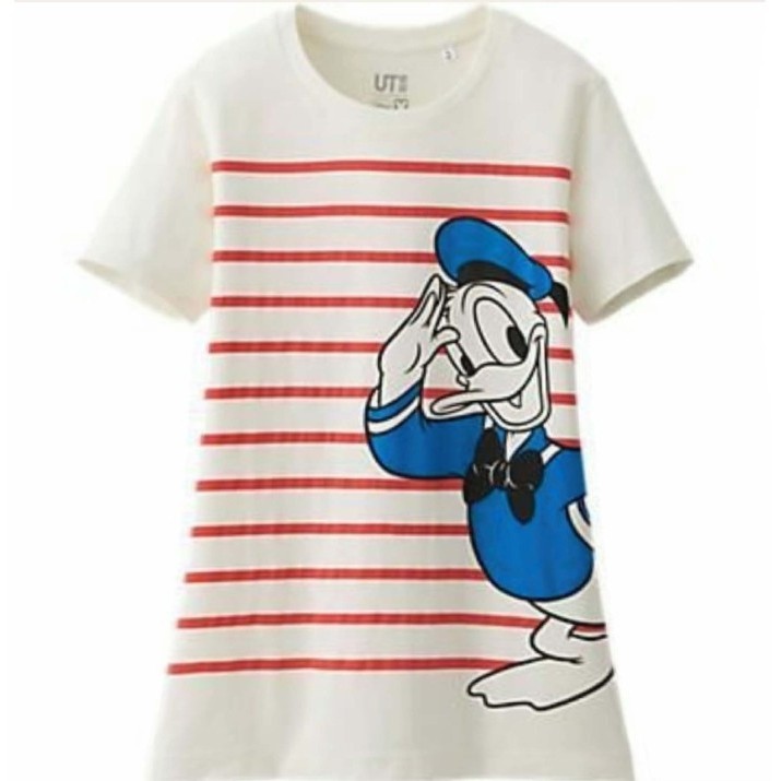 BAJU DRESS UNIQLO DONALD DUCK WHITE STRIPE RED ANAK PEREMPUAN