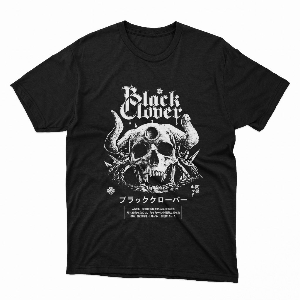 BAJU DISTRO Black Clover Skull T-Shirt