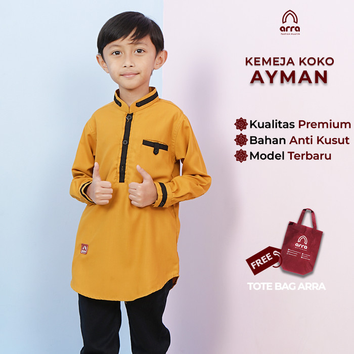 Baju Koko Sarimbit Anak Series Ayman Original ARRA - Kuning, XS