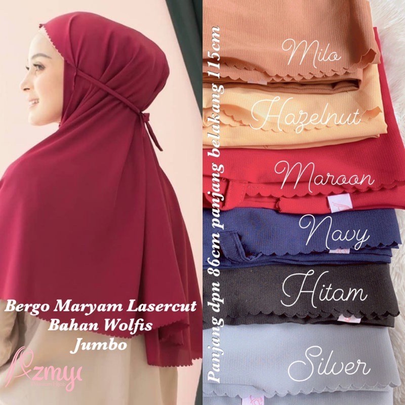 Bergo Maryam Lasercut  JUMBO bahan Wolfis PREMIUM- Kinanhijabstore Termurah