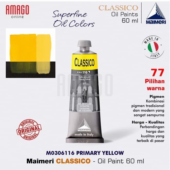 

Cat Minyak Lukis MAIMERI Classico - Oil Paint - Primary Yellow - 60ml - M0306116