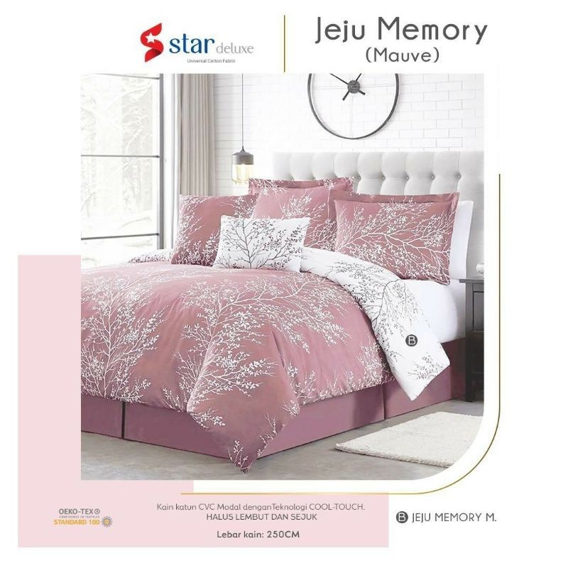 Bedcover + sprei anti geser katun star motif JEJU MEMORY MAUVE