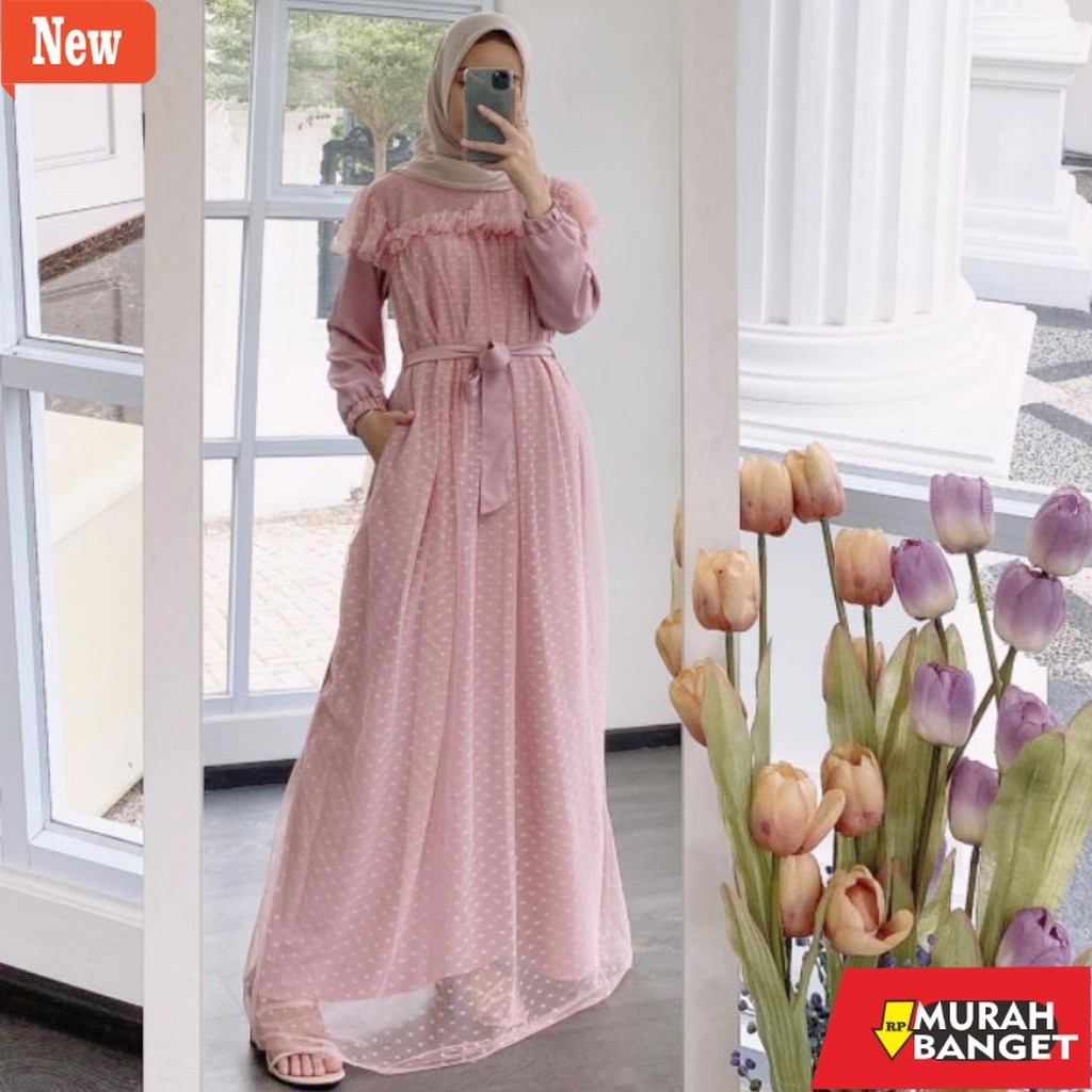 Gamis pesta- OS - PROMO TERMURAH - Mira Dress Brukat Tile Dotty Premium Fashion Muslim Gamis Maxy Ga