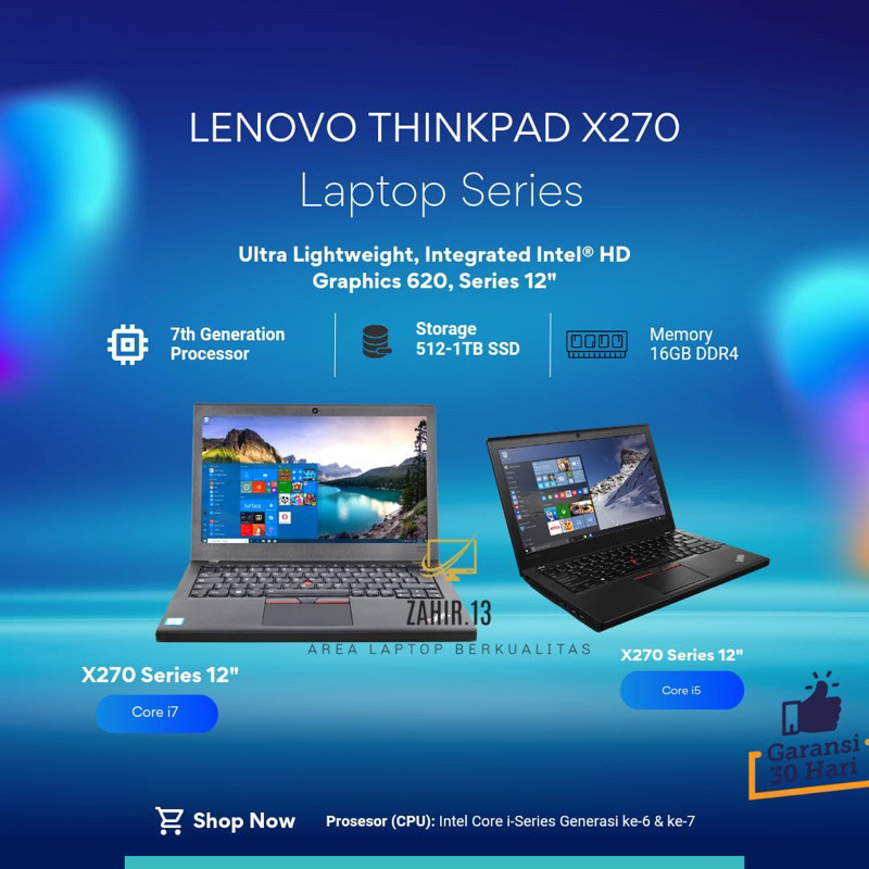 LAPTOP LENOVO THINKPAD X270 RAM 16 GB SSD 2 TB PROMO MURAH BAGUS BERGARANSI