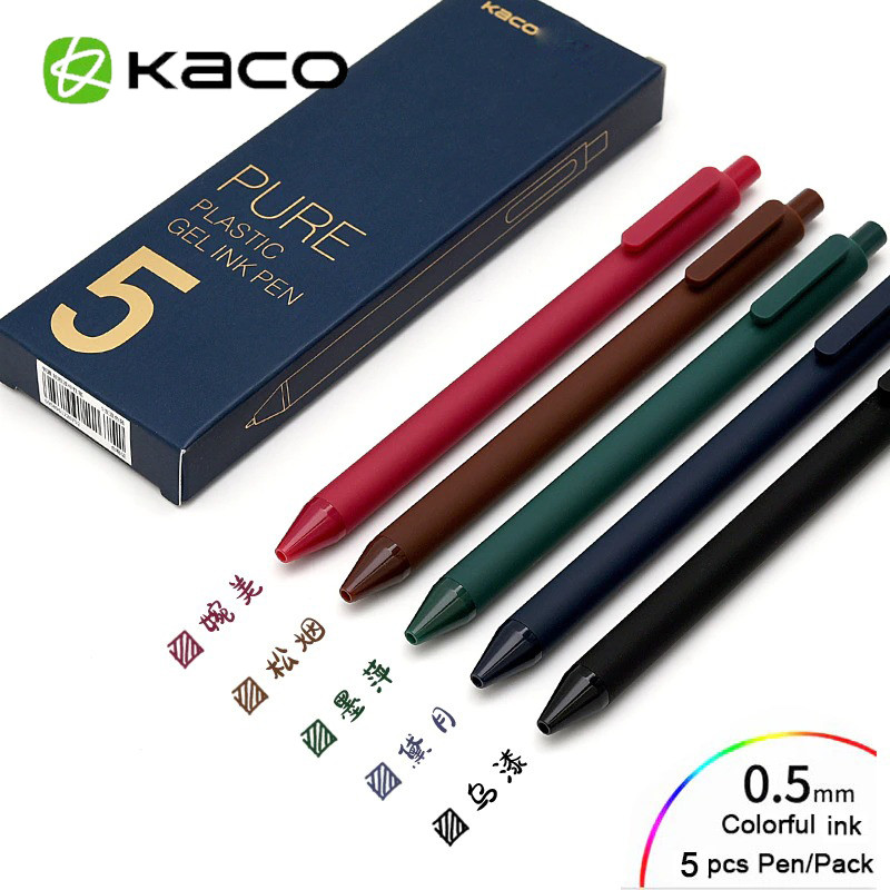 

TASTYSTR Kaco PURE Vintage Gel Pen Pena Pulpen 0.5mm 5 PCS - K1015 (Colorful Ink)