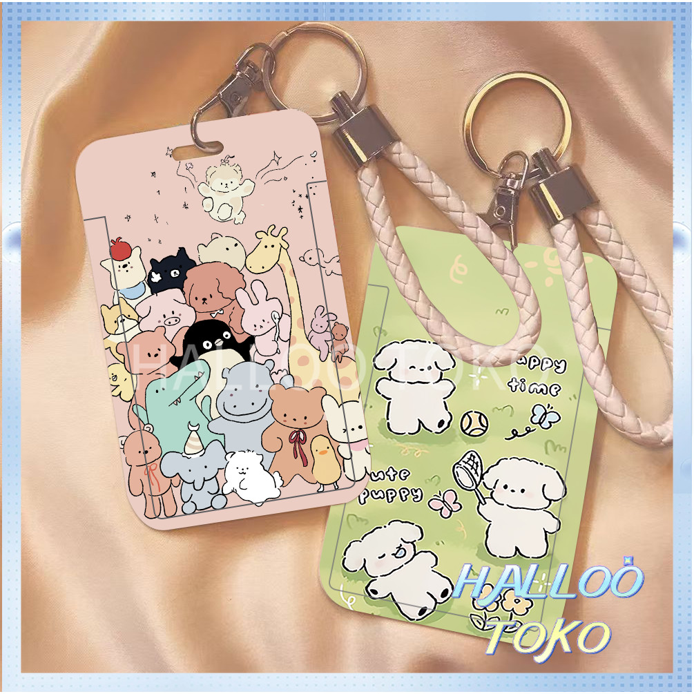 

ID CARD HOLDER MOTIF KAWAII TEMPAT KARTU PHOTOCARD PHOTO CARD Pelindung + Tali,Anjing di rumput Bunga dan tanaman kecil