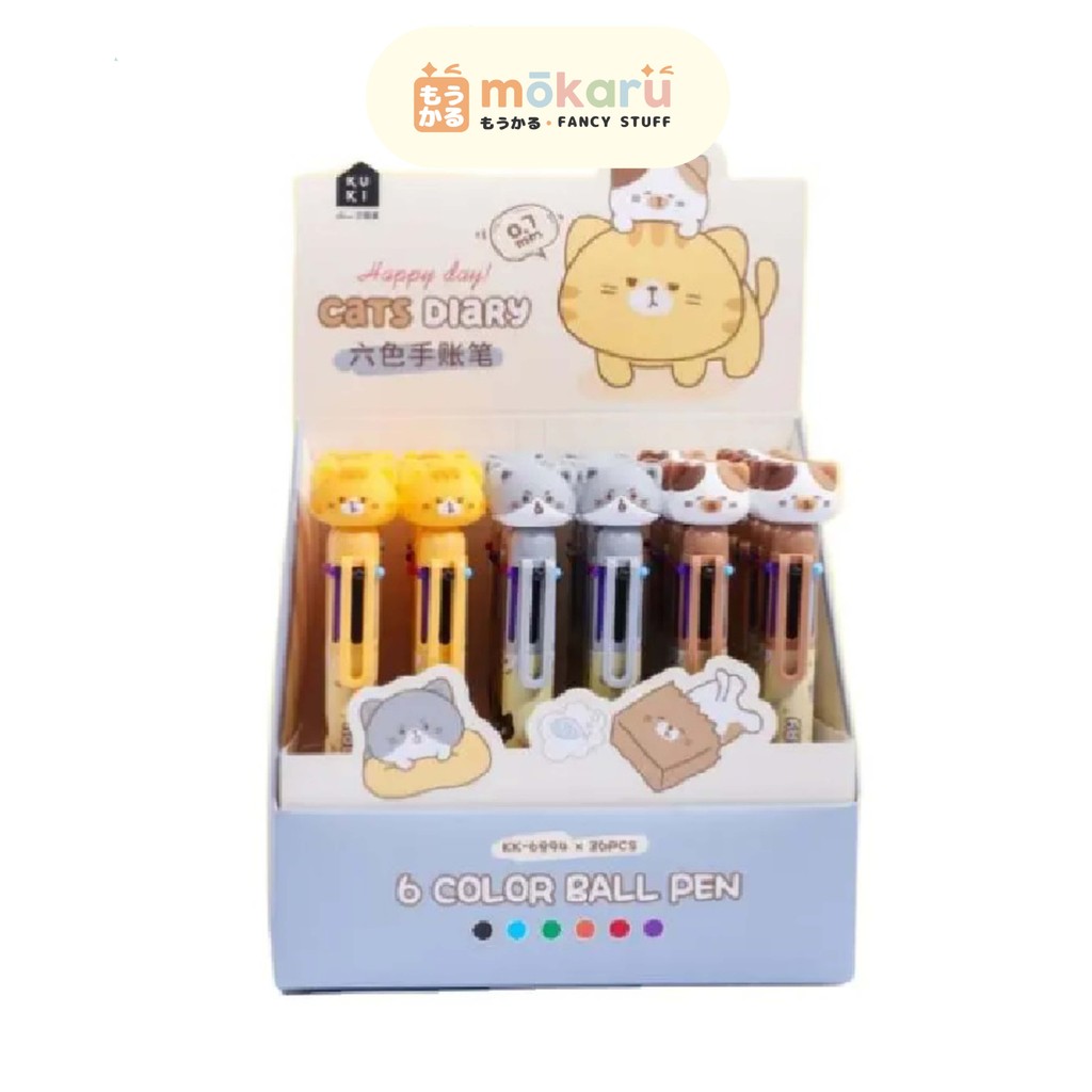 

Fancy KUKI Ballpoint 0.7mm Cats Diary Pulpen Cetek 6 in 1 Berkualitas