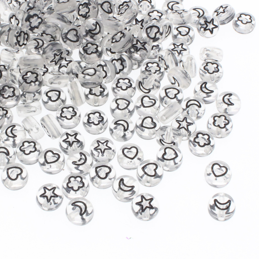 

CHONGAI 100Pcs Fashion Jewelry Love Heart Flowers moon Acrylic Flat Round Beads For DIY Craft &Jewelry Making 4X7mm