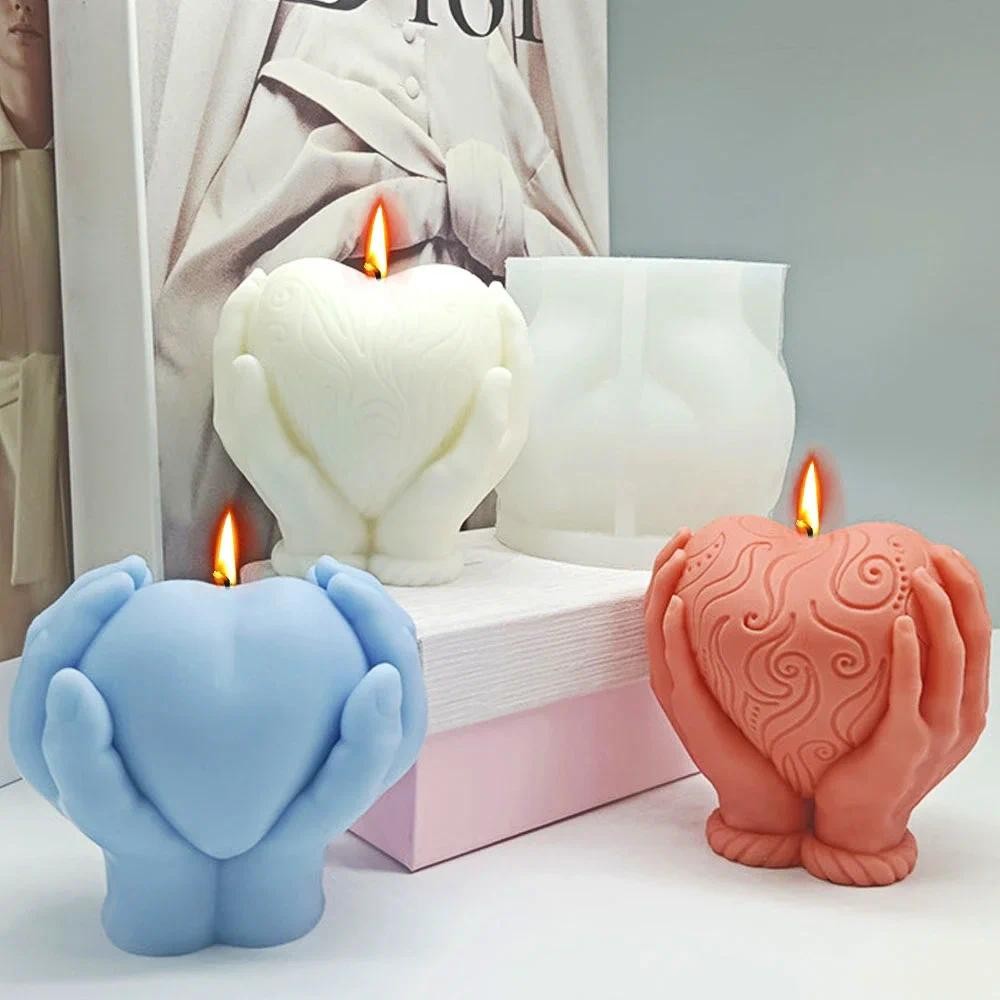

Hand Hold Love Candle Making Tool Relief Pattern Heart Soap Plaster Silicone Mould Wedding Chocolate Decor Gift