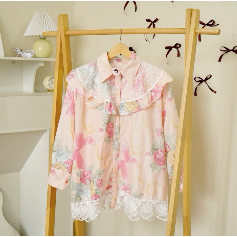NTF - ZFS BLOUSE RETA CANTIK MOTIF MEIJIWANG RENDA / MEIJI LACE BLOUSE / Atasan blouse renda floral 