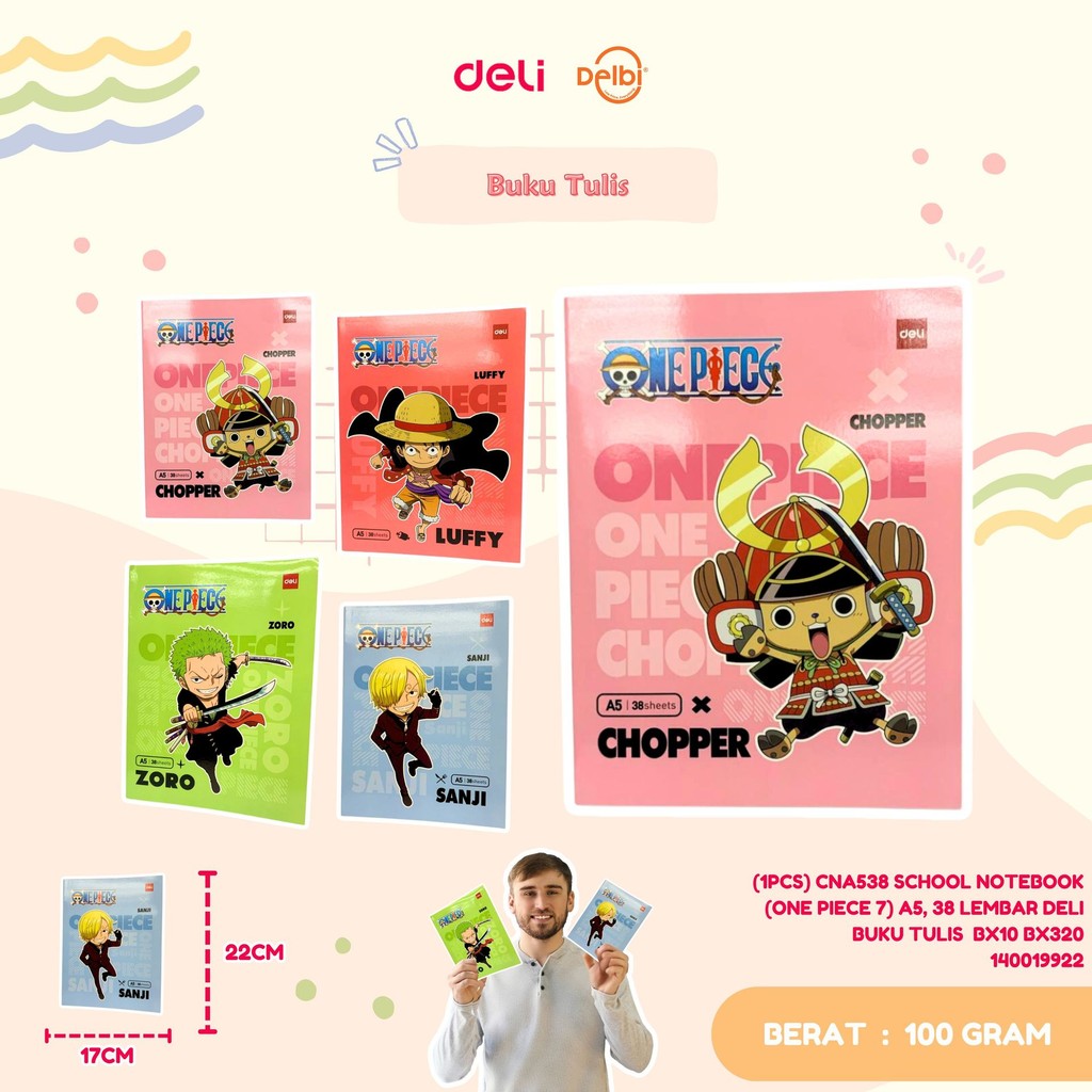 

(1PCS) CNA538 SCHOOL NOTEBOOK (ONE PIECE 7) A5, 38 LEMBAR DELI BUKU TULIS